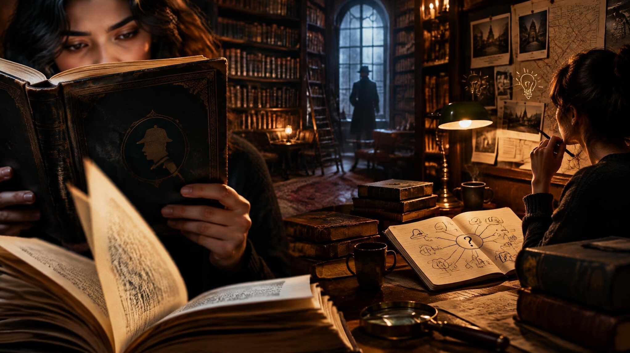 person reading mystery book