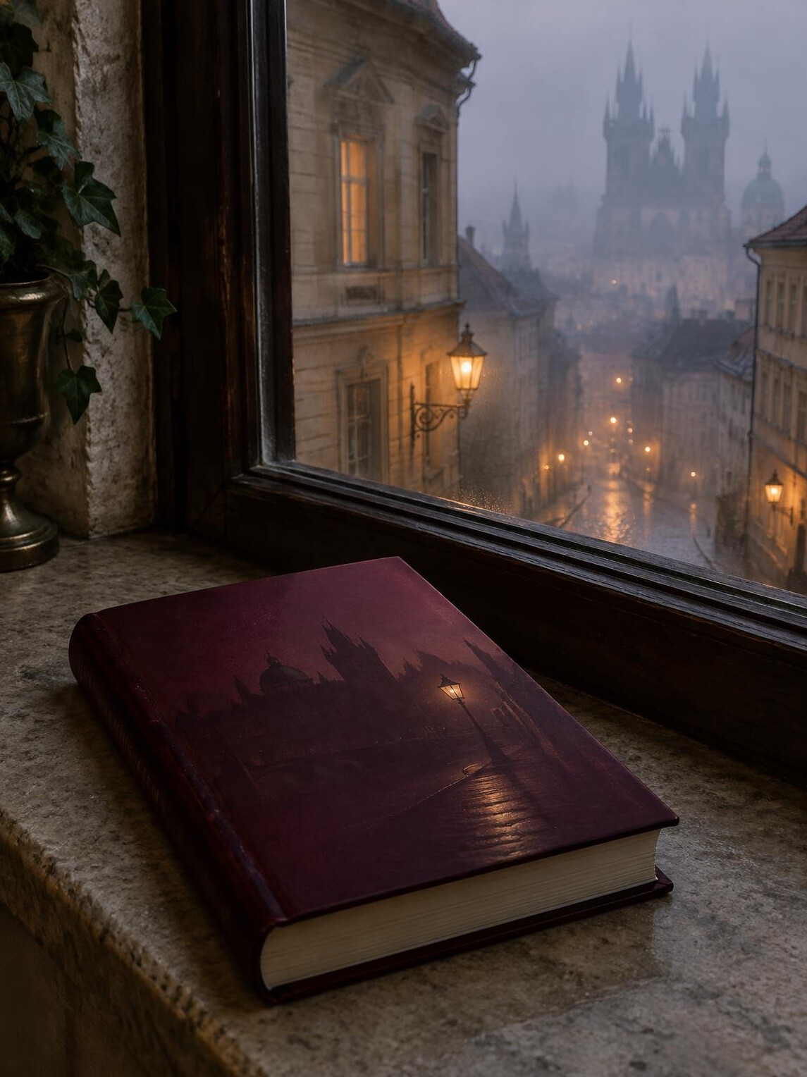 Mystery novel book lying open on a stone ledge