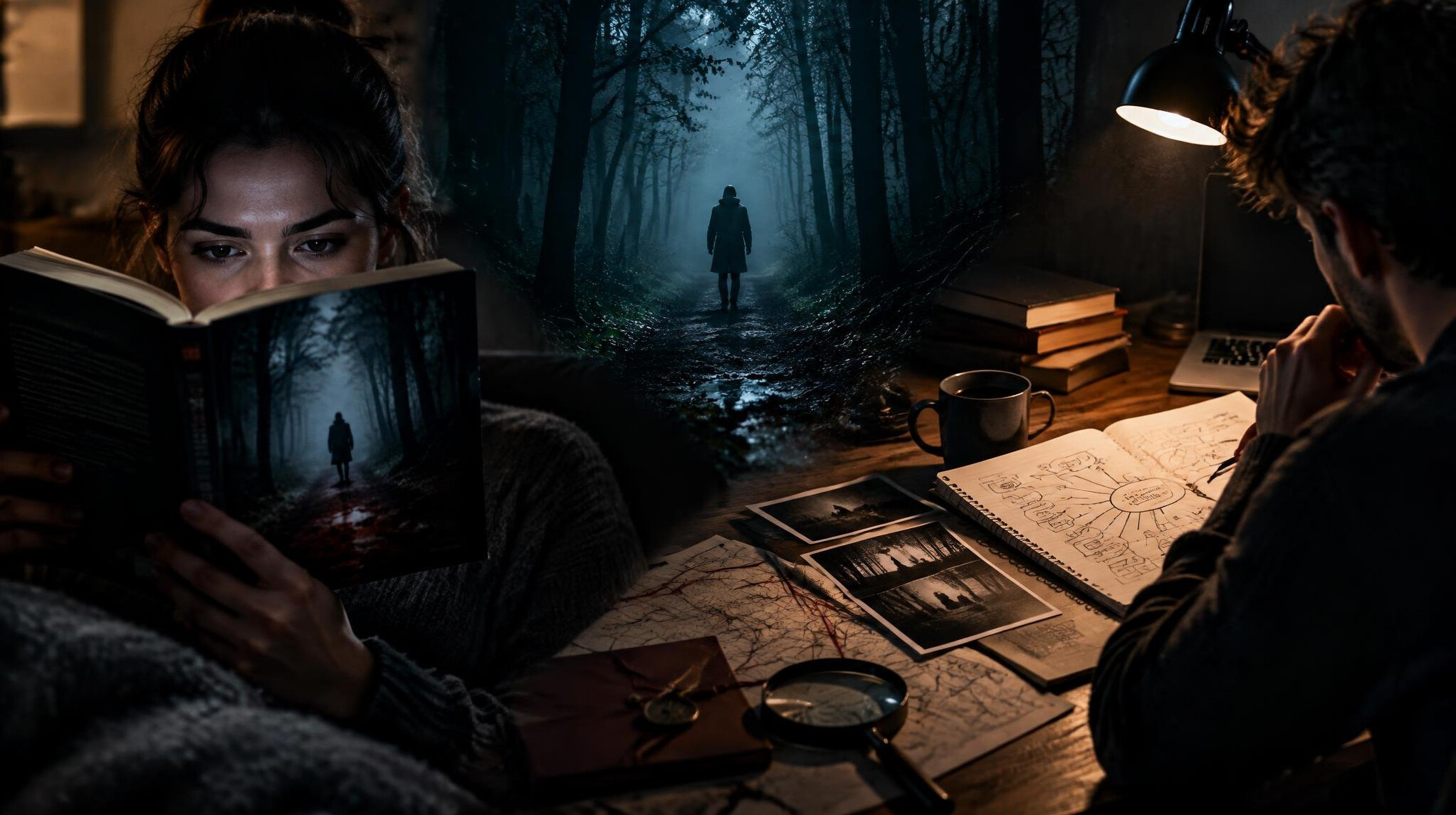 person reading thriller book